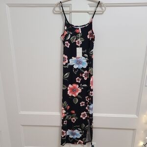 NEW Emily Stacy Women Black Floral Casual Spaghettis Strap Dress S. MSRP $50